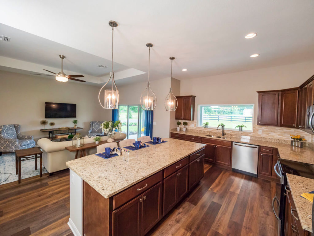 Kitchen island and living area