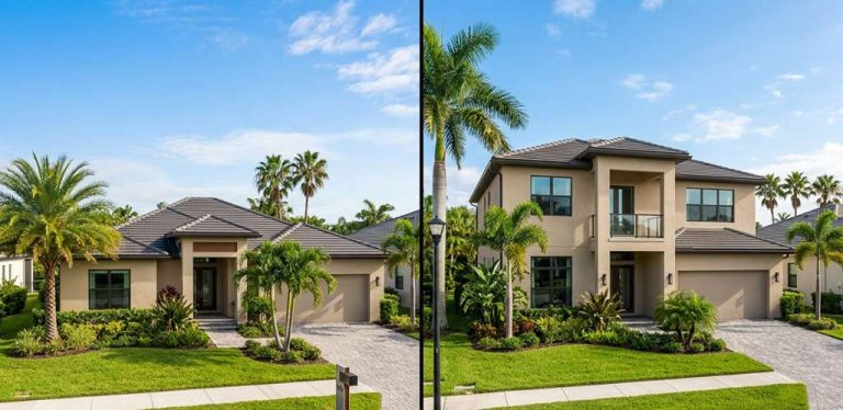 Ranch vs two-story home comparison in Florida neighborhood